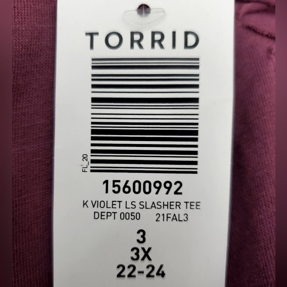 TORRID Purple Violet Slash Classic Fit Long Sleeve Tee! NWT! - Picture 6 of 6
